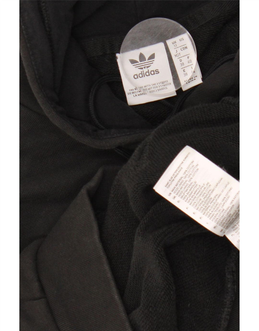 ADIDAS ženska majica s kapuljačom s kapuljačom s grafičkim motivima UK 12 Srednje crni pamuk