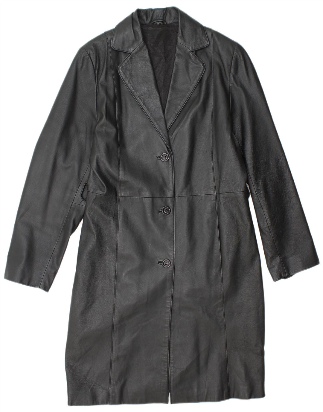 VINTAGE ženski kožni kaput UK 14 Srednja crna koža