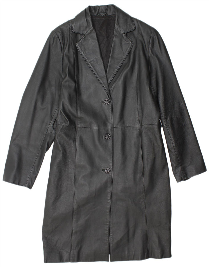 VINTAGE ženski kožni kaput UK 14 Srednja crna koža