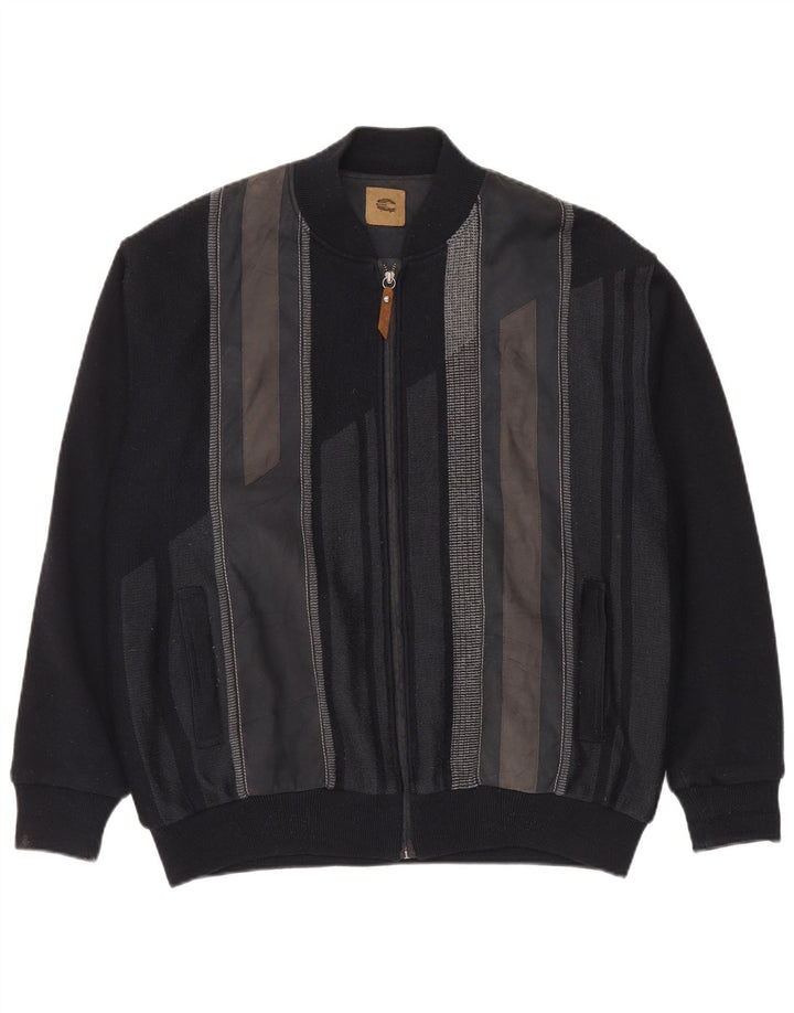 Vintage muška pletena bomber jakna IT 56 2XL crna vunena boja