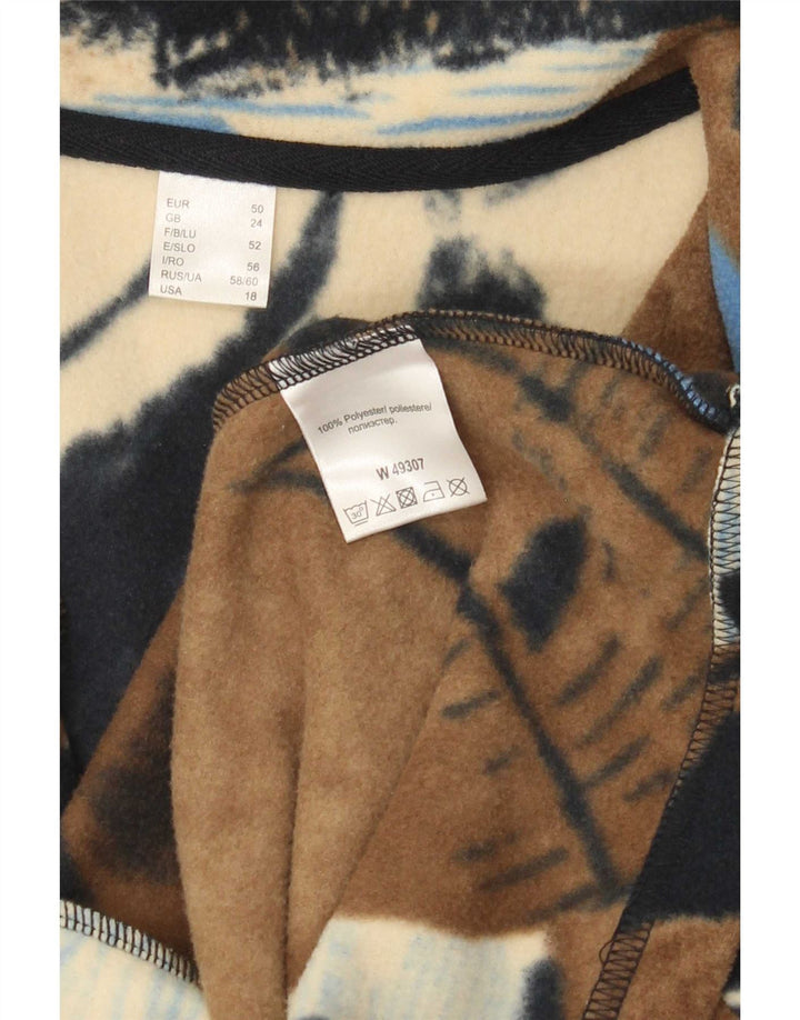 Vintage ženska flis jakna s apstraktnim uzorkom UK 24 4XL smeđe boje