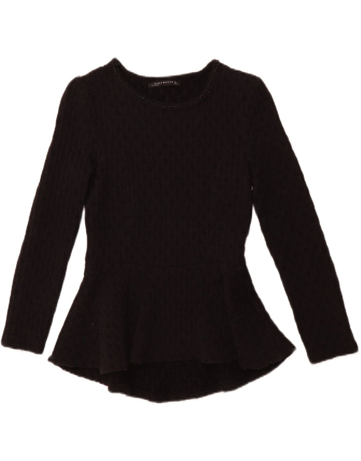 ZARA Womens Long Sleeve Blouse Top UK 8 Small Black