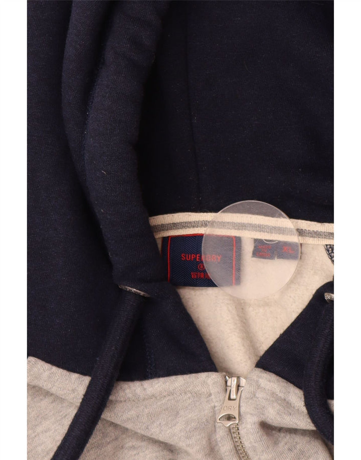 SUPERDRY muški pulover s kapuljačom s patentnim zatvaračem XL sivi pamuk u blokovima boja