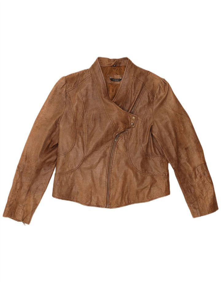 VINTAGE ženska kratka kožna biciklistička jakna UK 18 XL smeđa koža