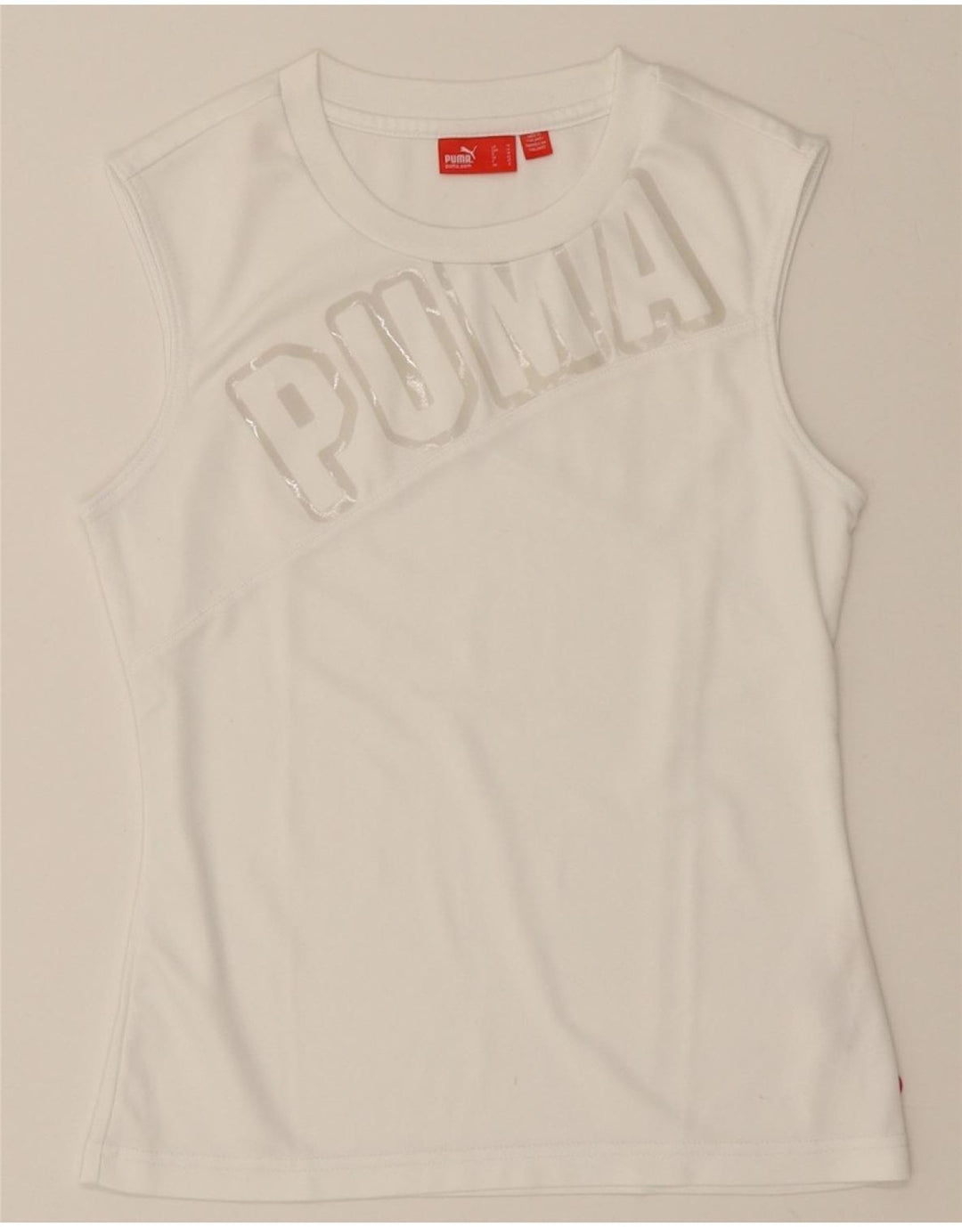 PUMA Womens Graphic Vest Top UK 12 Medium White Polyester Vintage Puma and Second-Hand Puma from Messina Hembry 