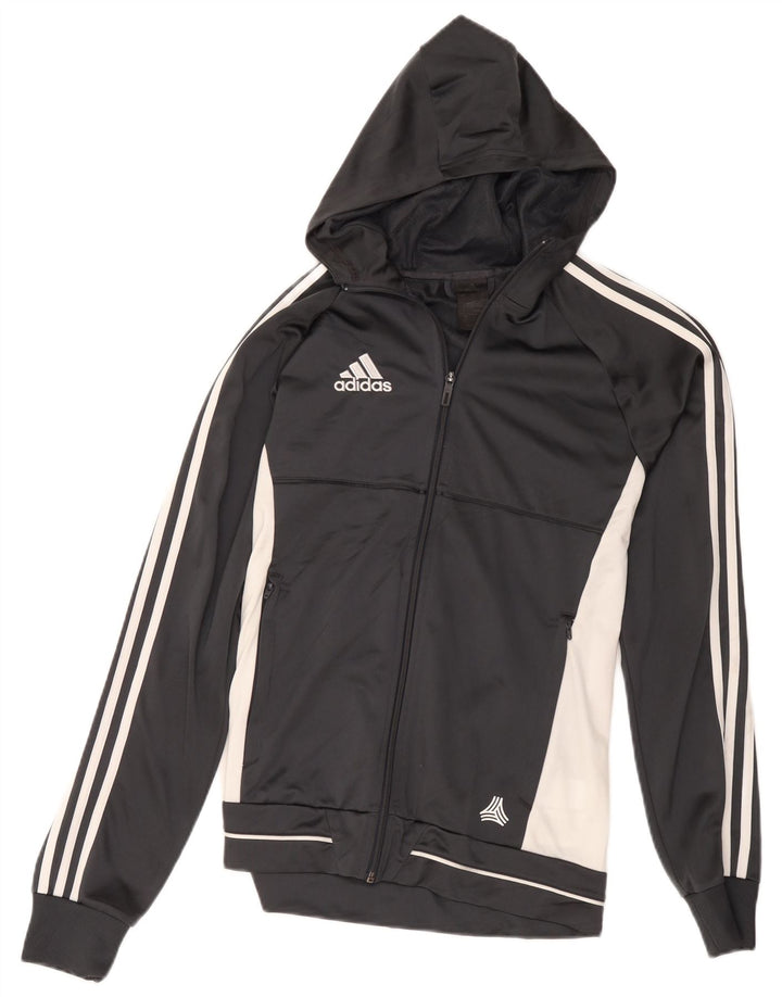 Adidas muški pulover s kapuljačom s patentnim zatvaračem mali sivi poliester u blokovima boja