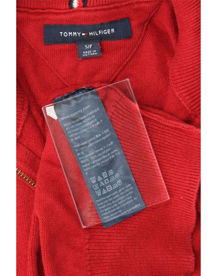 TOMMY HILFIGER Mens Zip Neck Jumper Sweater Small Red Cotton Vintage Tommy Hilfiger and Second-Hand Tommy Hilfiger from Messina Hembry 
