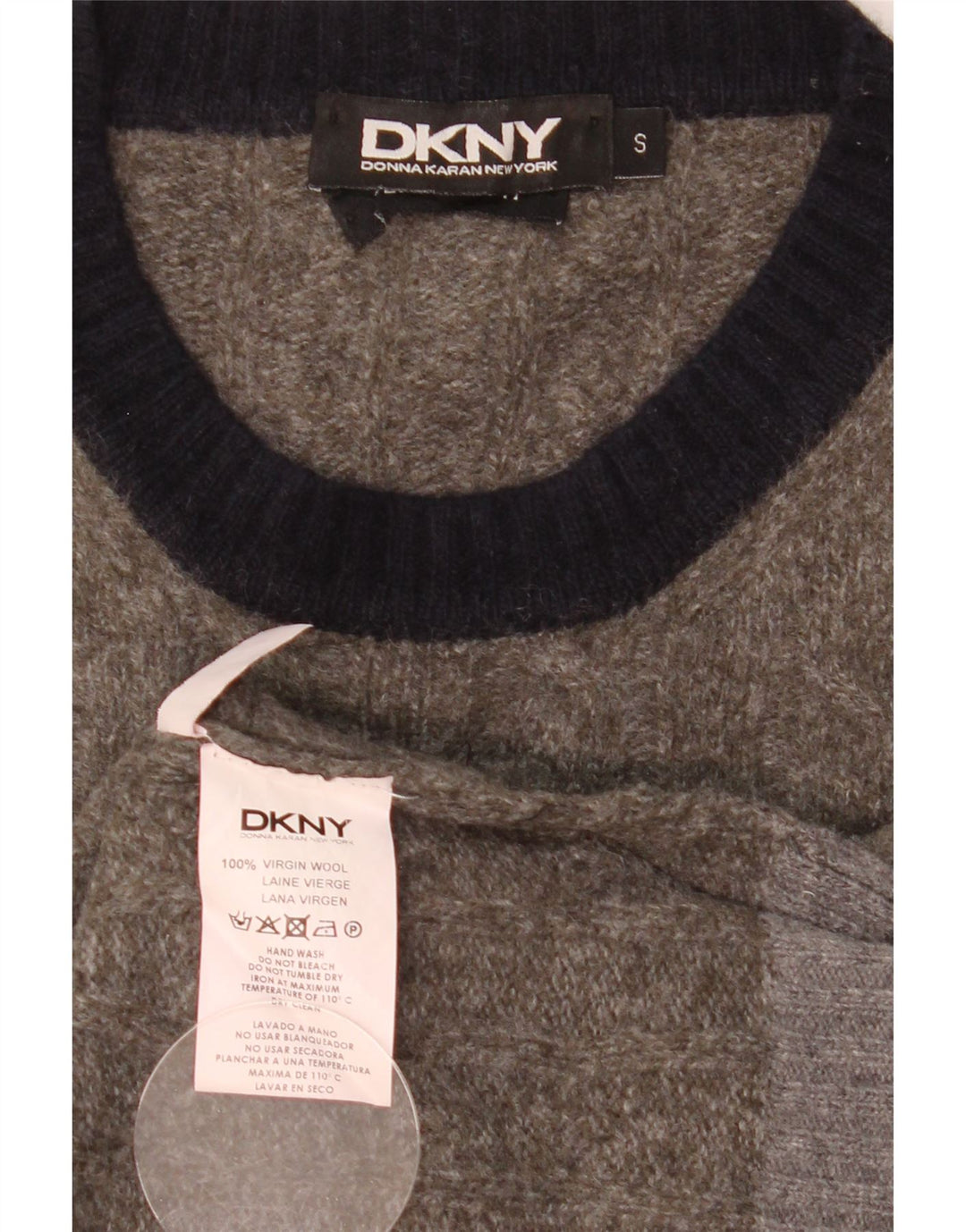 Dkny muški džemper s okruglim izrezom mali sivi vuneni blokovi