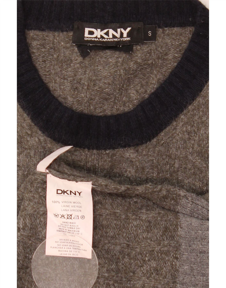 Dkny muški džemper s okruglim izrezom mali sivi vuneni blokovi
