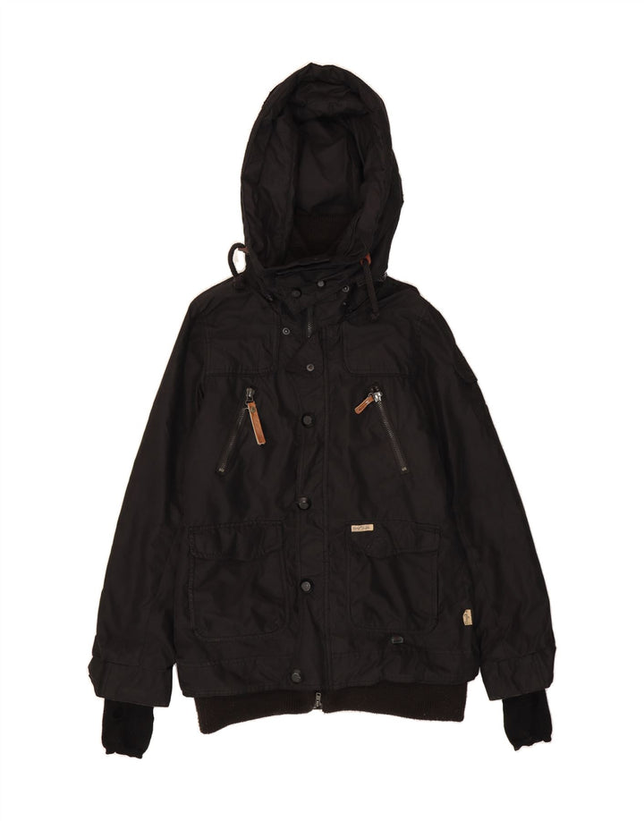 KHUJO Womens Hooded Windbreaker Jacket UK 18 XL Black Polyester Vintage KHUJO and Second-Hand KHUJO from Messina Hembry 