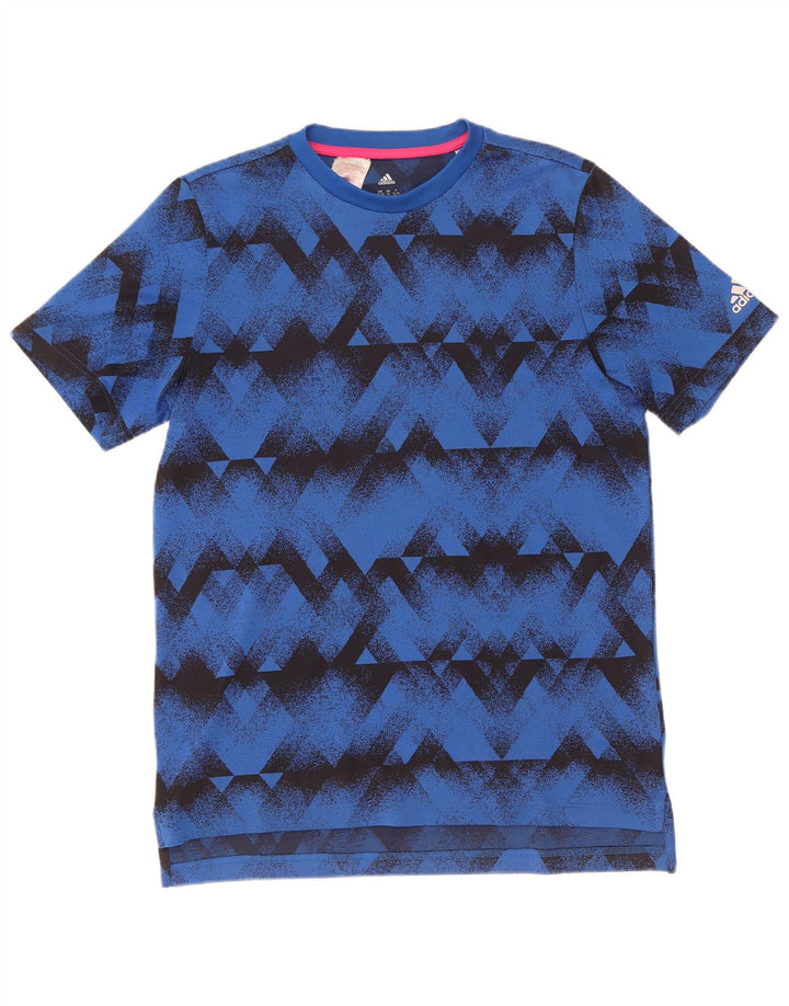 Adidas Boys Climalite T-Shirt Top 15-16 Years Blue Geometric Poliester