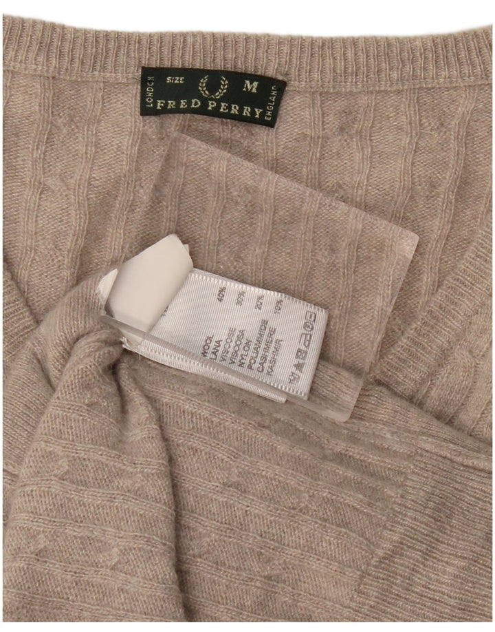 FRED PERRY Ženski džemper s V-izrezom UK 12 Srednje siva vunena