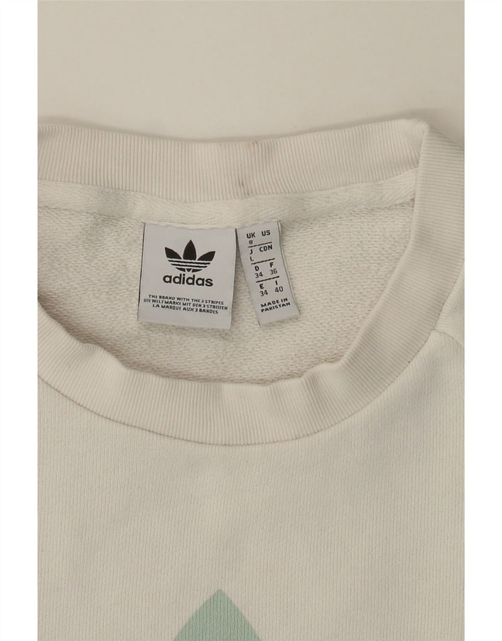 ADIDAS Womens Oversized Graphic Sweatshirt Jumper UK 8 Small White Vintage Adidas and Second-Hand Adidas from Messina Hembry 