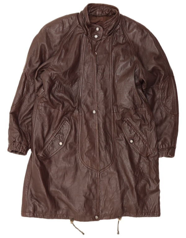 VINTAGE ženski kožni kaput UK 14 Veliki smeđi kožni