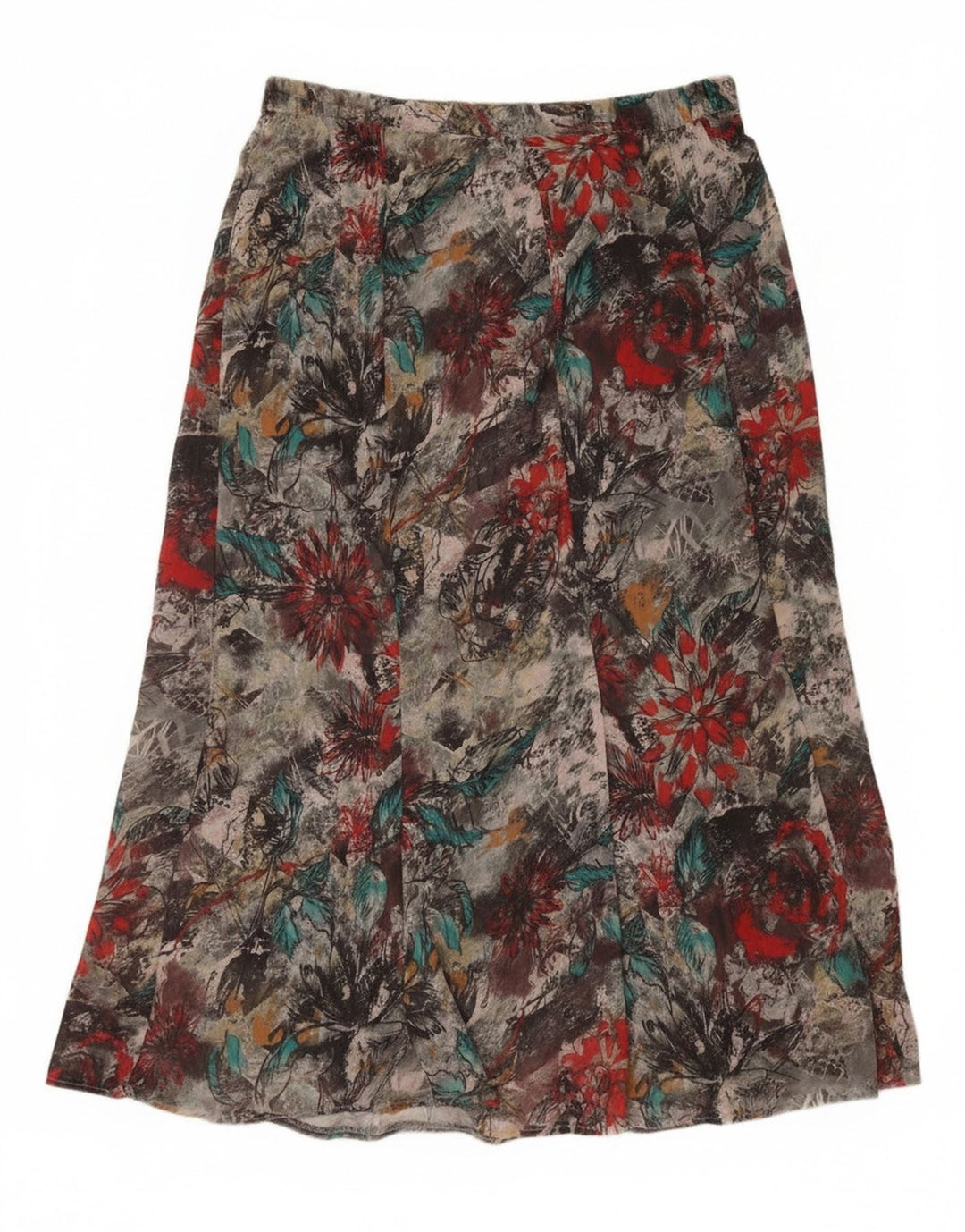 VINTAGE Womens A-Line Skirt Large W32  Grey Floral Polyester