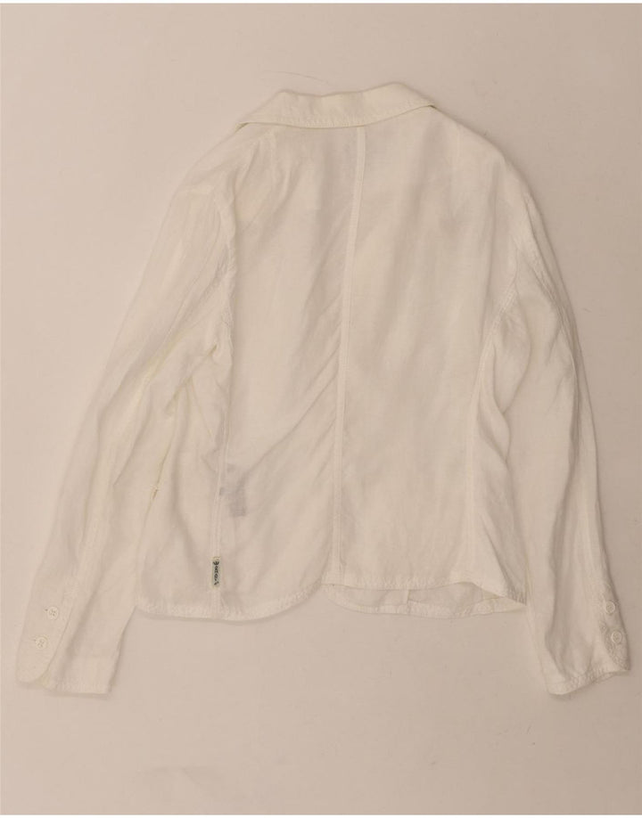 ARMANI JEANS Womens 3 Button Blazer Jacket UK 16 Large White Linen Vintage Armani Jeans and Second-Hand Armani Jeans from Messina Hembry 