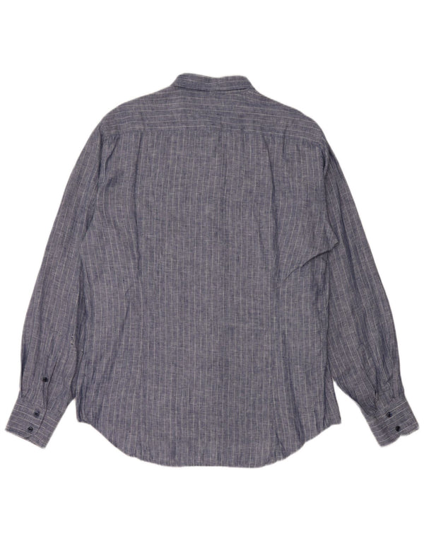 VINTAGE Mens Shirt XL Blue Pinstripe Linen