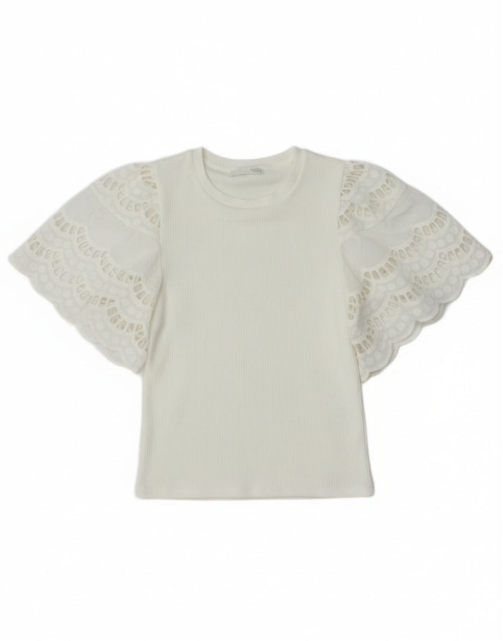 Zara ženska šišmiš šišmiš bluza Top UK 8 Mala bijela viskoza