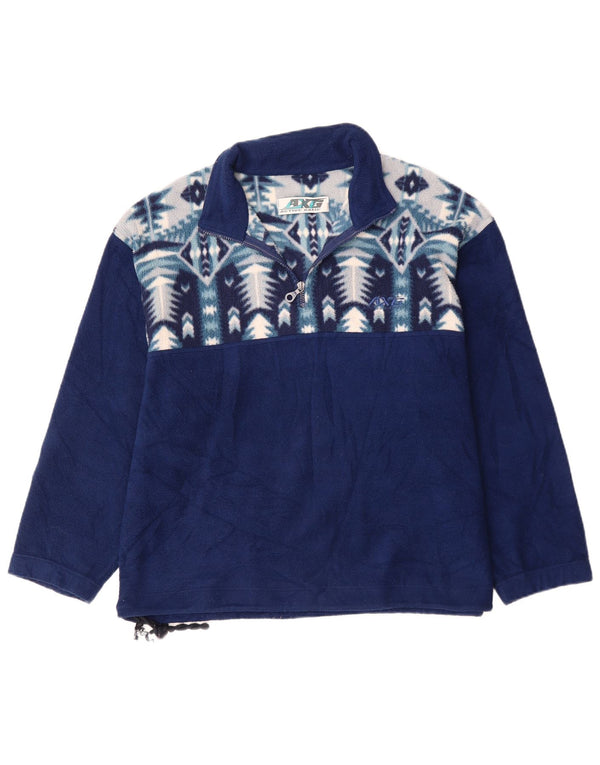 VINTAGE ženski flis džemper s patentnim izrezom UK 18 XL tamnoplavi geometrijski