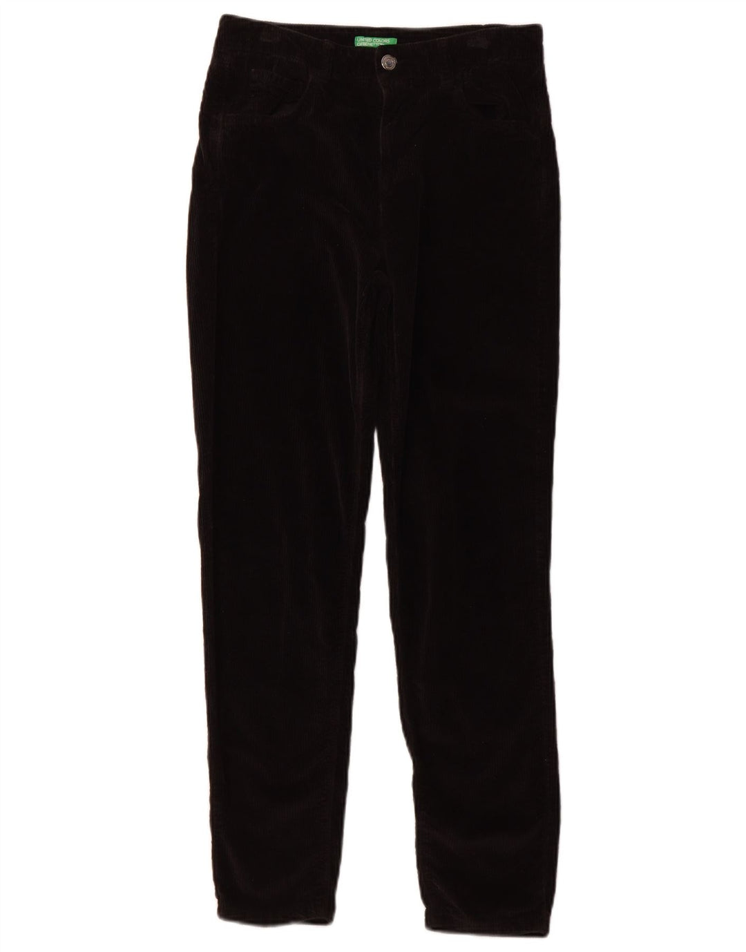 BENETTON ženske uske hlače od samta UK 8 male W26 L27 crni pamuk