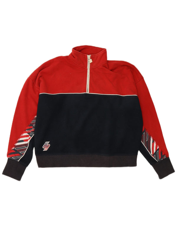 SUPERDRY ženski kratki kratki džemper od flisa UK 16 Veliki crveni blok boja