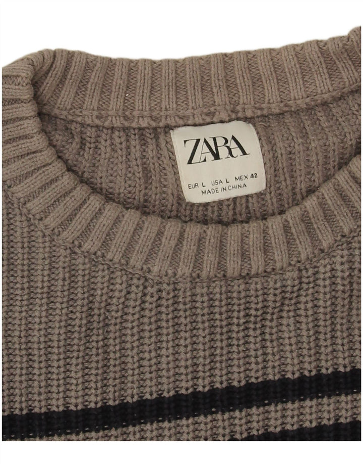 Zara muški pulover s okruglim izrezom, velike sive pruge