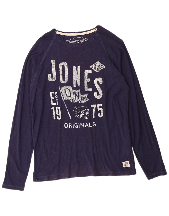 JACK & JONES Muška majica dugih rukava s grafikama, srednje tamnoplavi pamuk