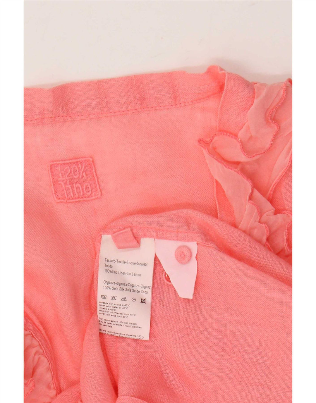 120% Lino Ženska prednja bluza dugih rukava s volanima IT 46 Large Pink Lan