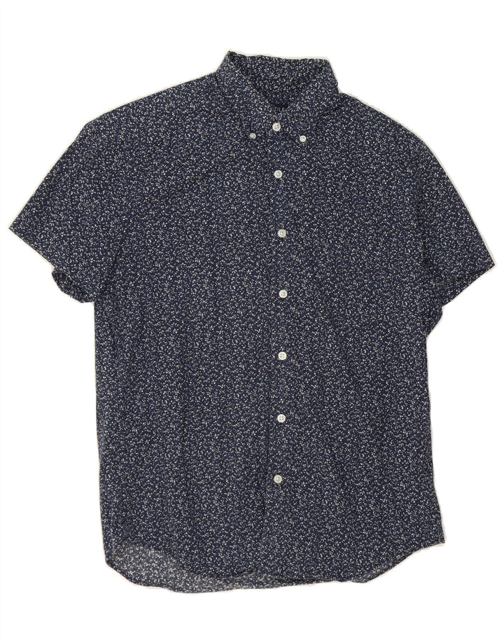 J. CREW Mens Mercantile Flex Short Sleeve Shirt Medium Blue Spotted Cotton Vintage J. Crew and Second-Hand J. Crew from Messina Hembry 