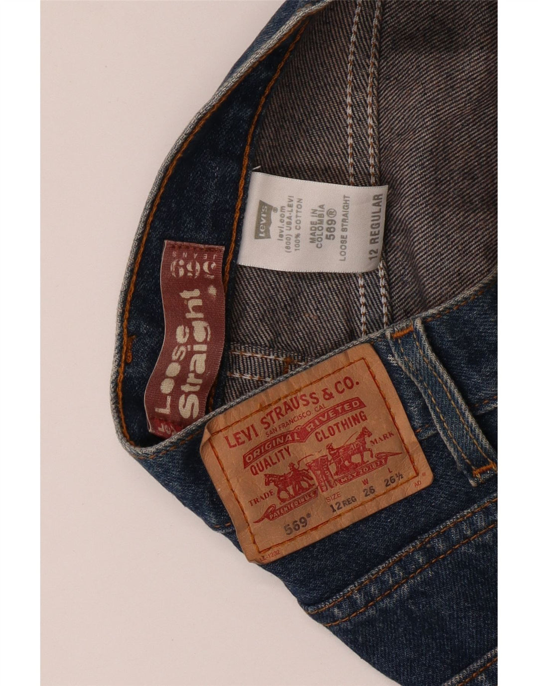 LEVI'S Boys 569 široke ravne traperice 11-12 godina W26 L26 plavi pamuk