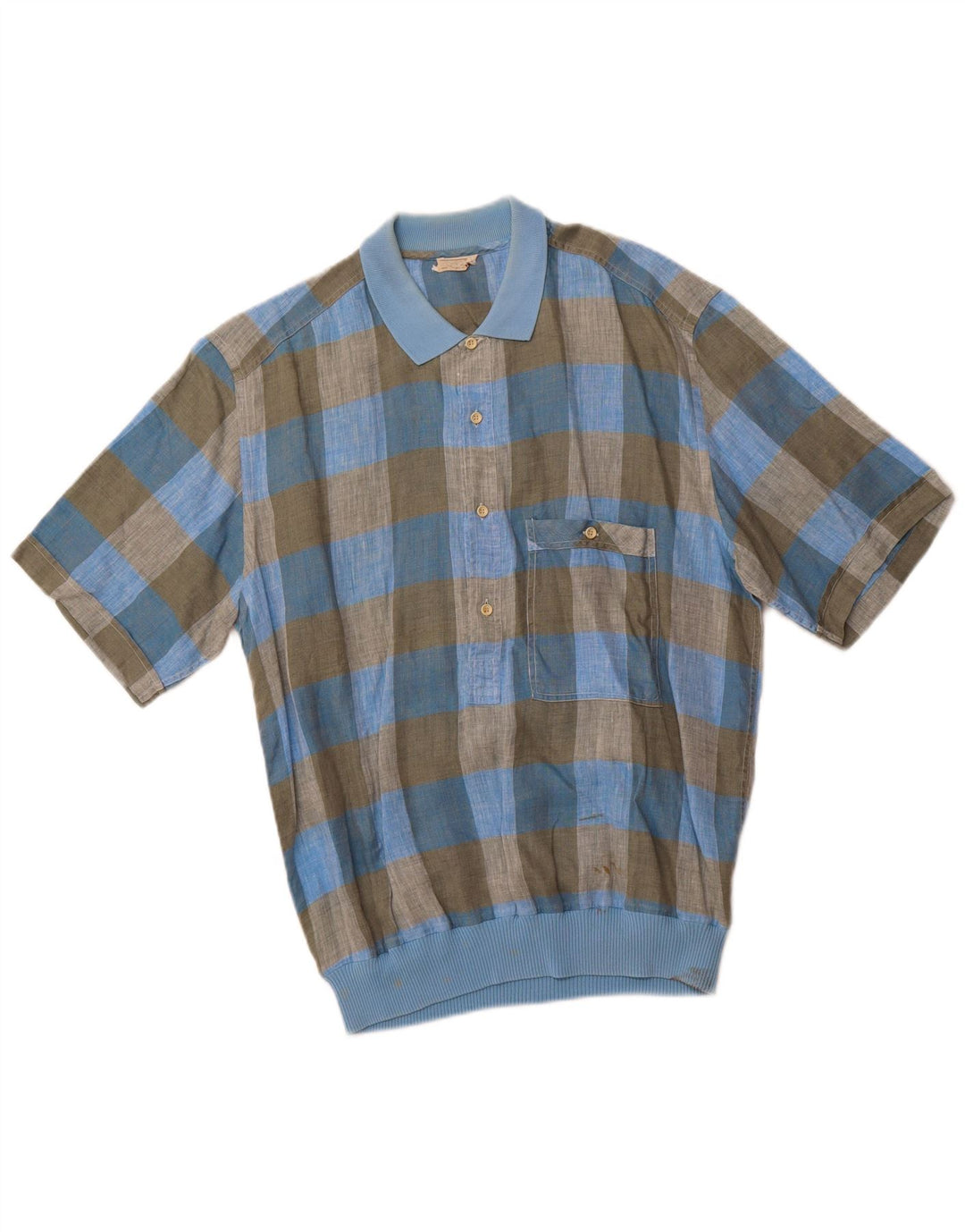 VINTAGE muška pulover košulja kratkih rukava IT 48 srednje plavi karirani lan