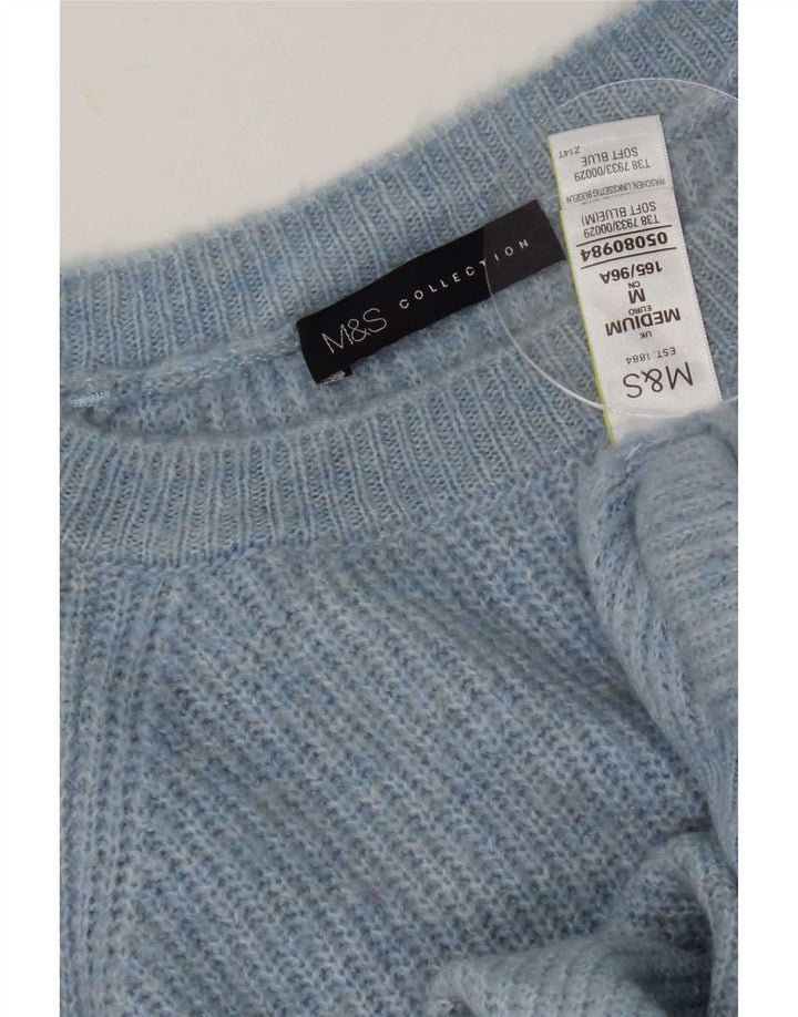Marks & Spencer ženski džemper s veznim izrezom UK 14 Srednje plava točkasta