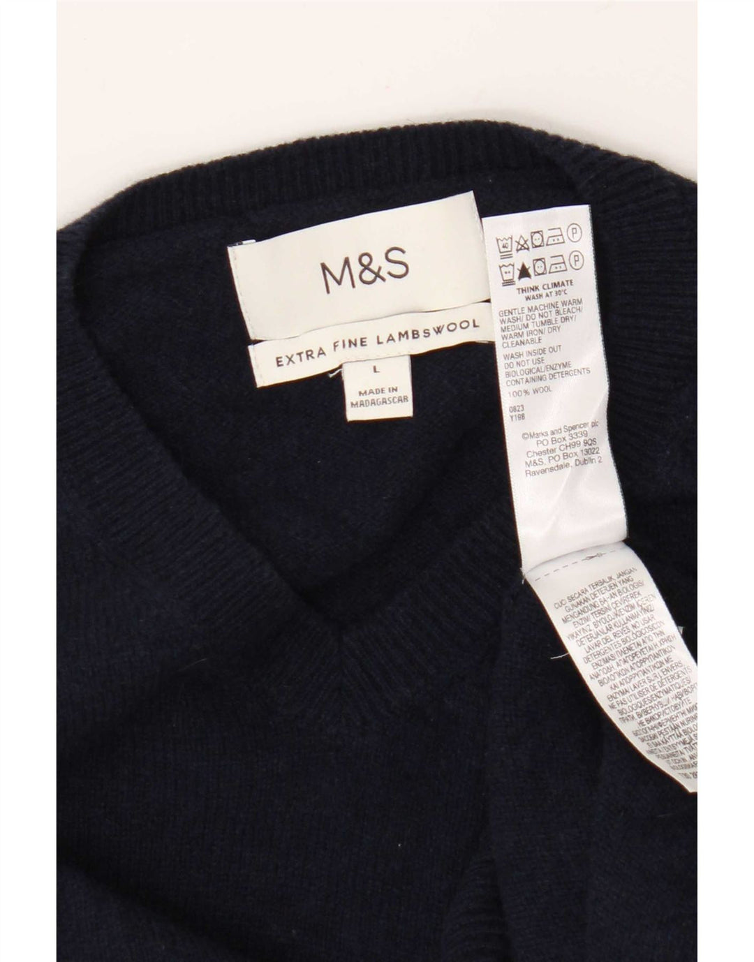 Marks & Spencer muški džemper s V-izrezom, veliki tamnoplavi vuneni pulover