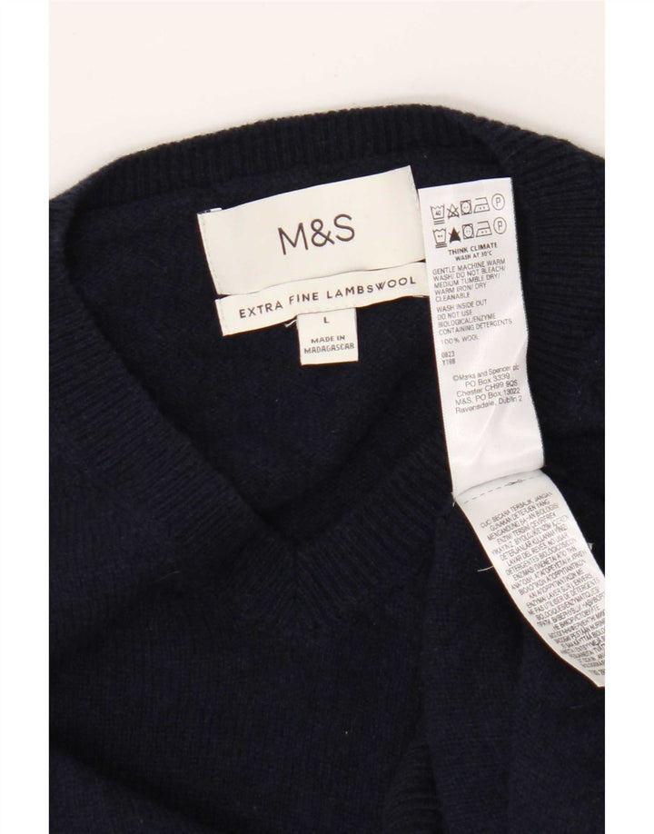 Marks & Spencer muški džemper s V-izrezom, veliki tamnoplavi vuneni pulover