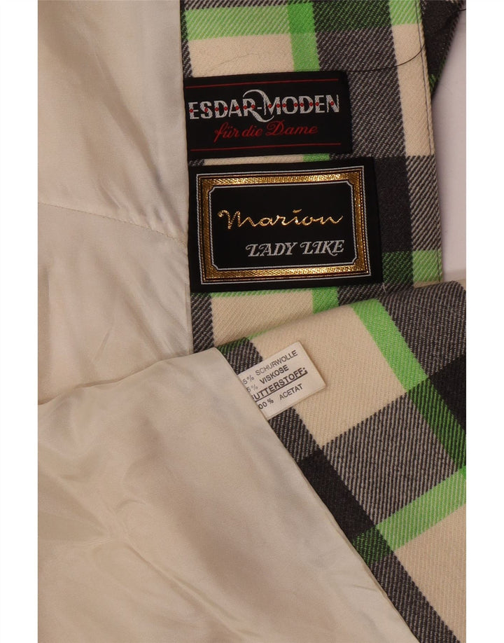 Vintage ženski kaput UK 12 srednje raznobojna karirana nova vuna