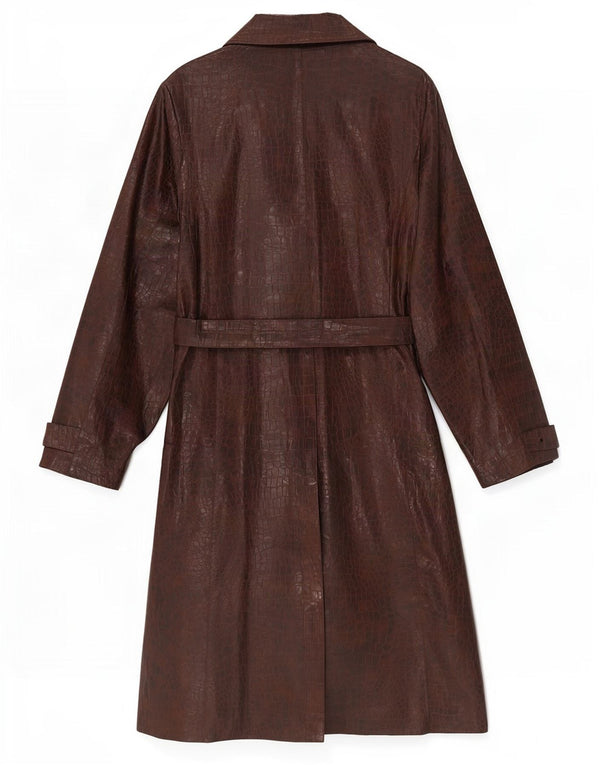 Zara Womens Faux Leather Overcoat UK 12 Medium Brown Animal Print Polyester