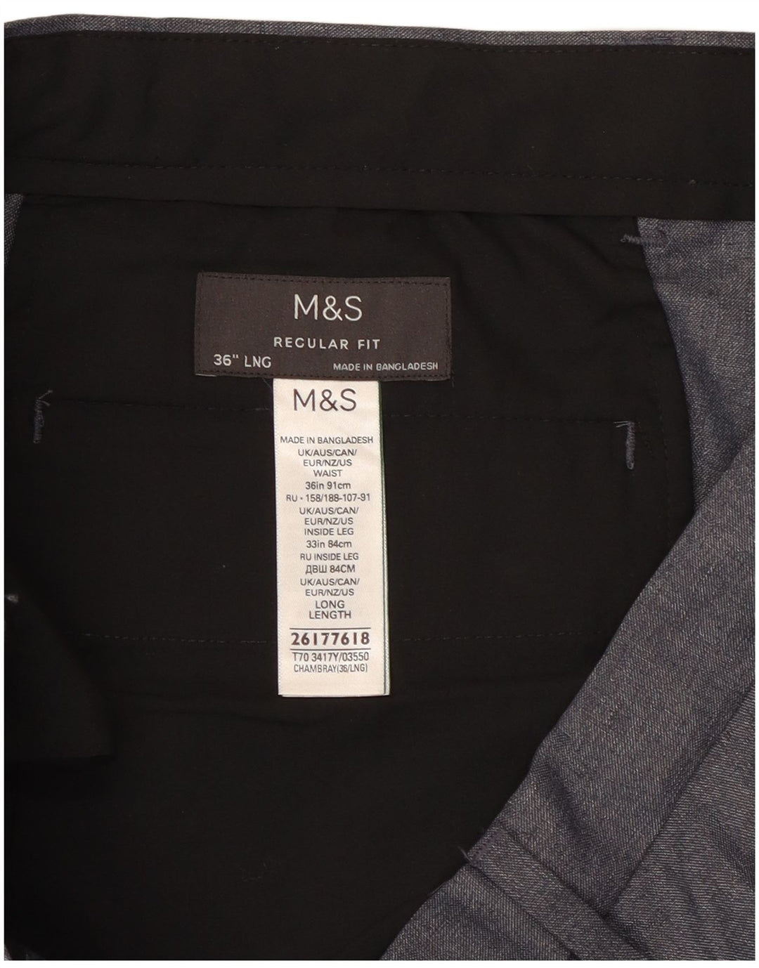 Marks & Spencer muške chino hlače standardnog kroja W36 L33 sivi poliester