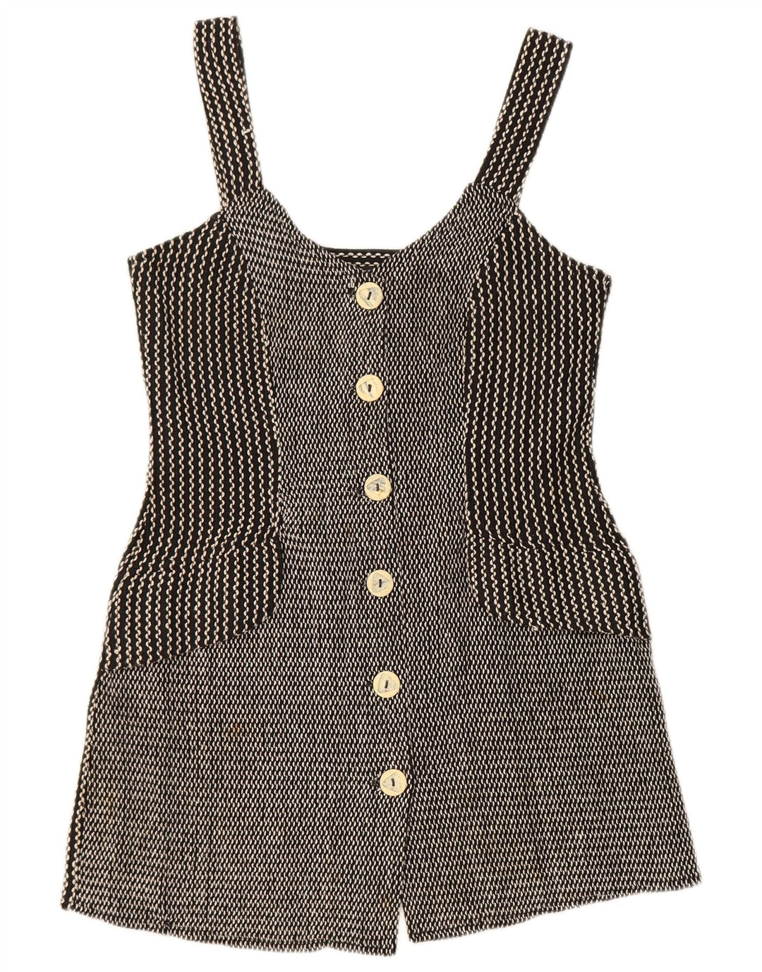 Vintage ženska haljina s pinaforom UK 12 Srednji crni pamuk s šiljastim vrhom