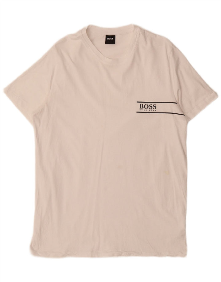 Muška majica kratkih rukava Hugo Boss s grafičkim motivima, srednji bijeli pamuk