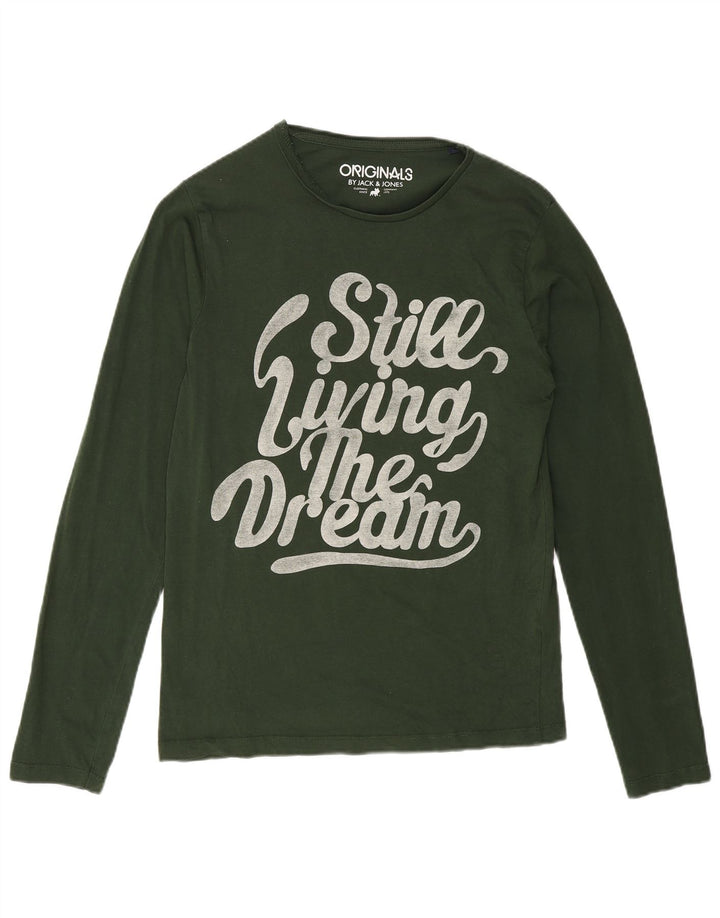 Jack & Jones muška majica dugih rukava s grafikama, mala zelena