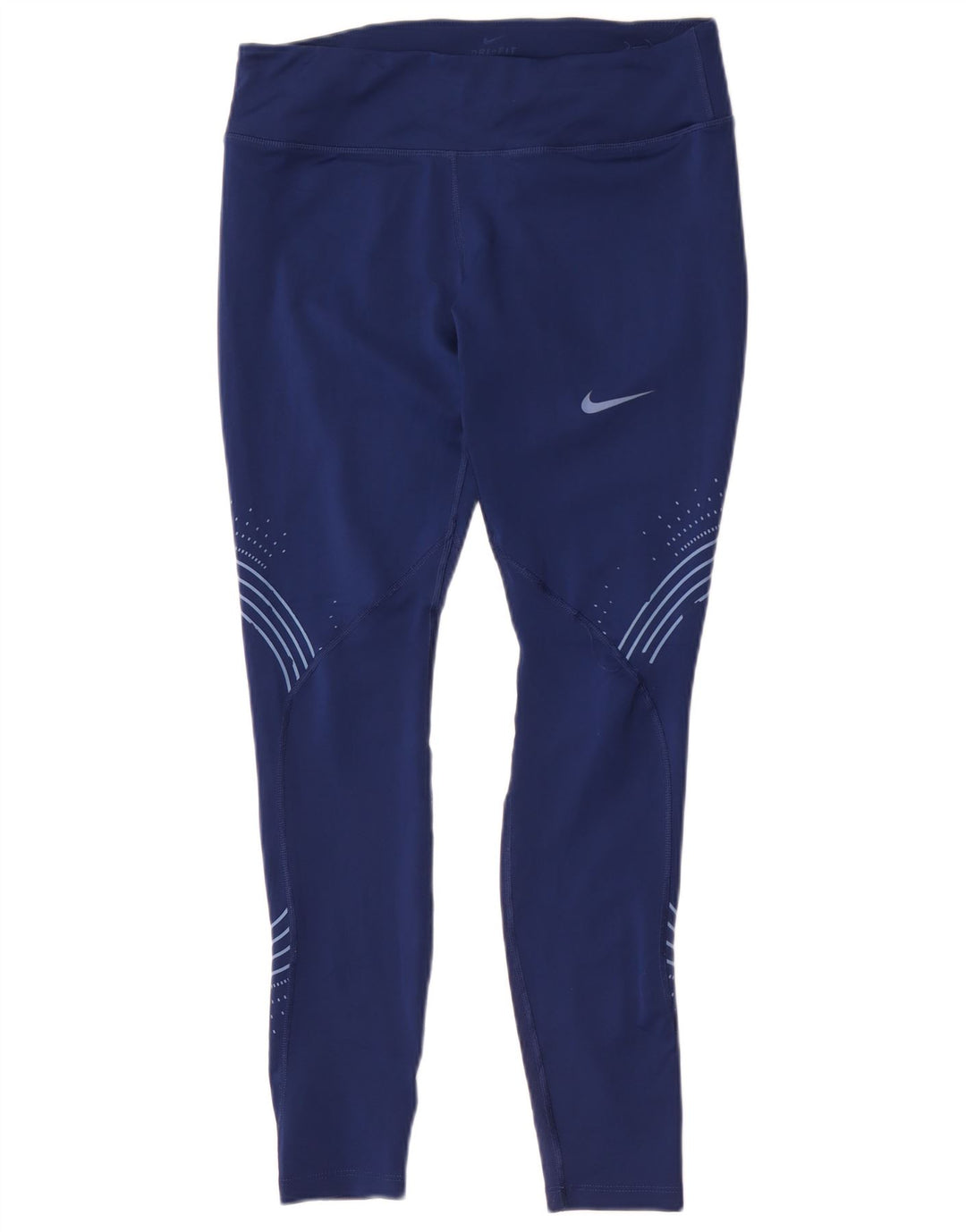 Nike Ženske Dri Fit Leggings UK 14 Large Navy Blue Geometric Polyester