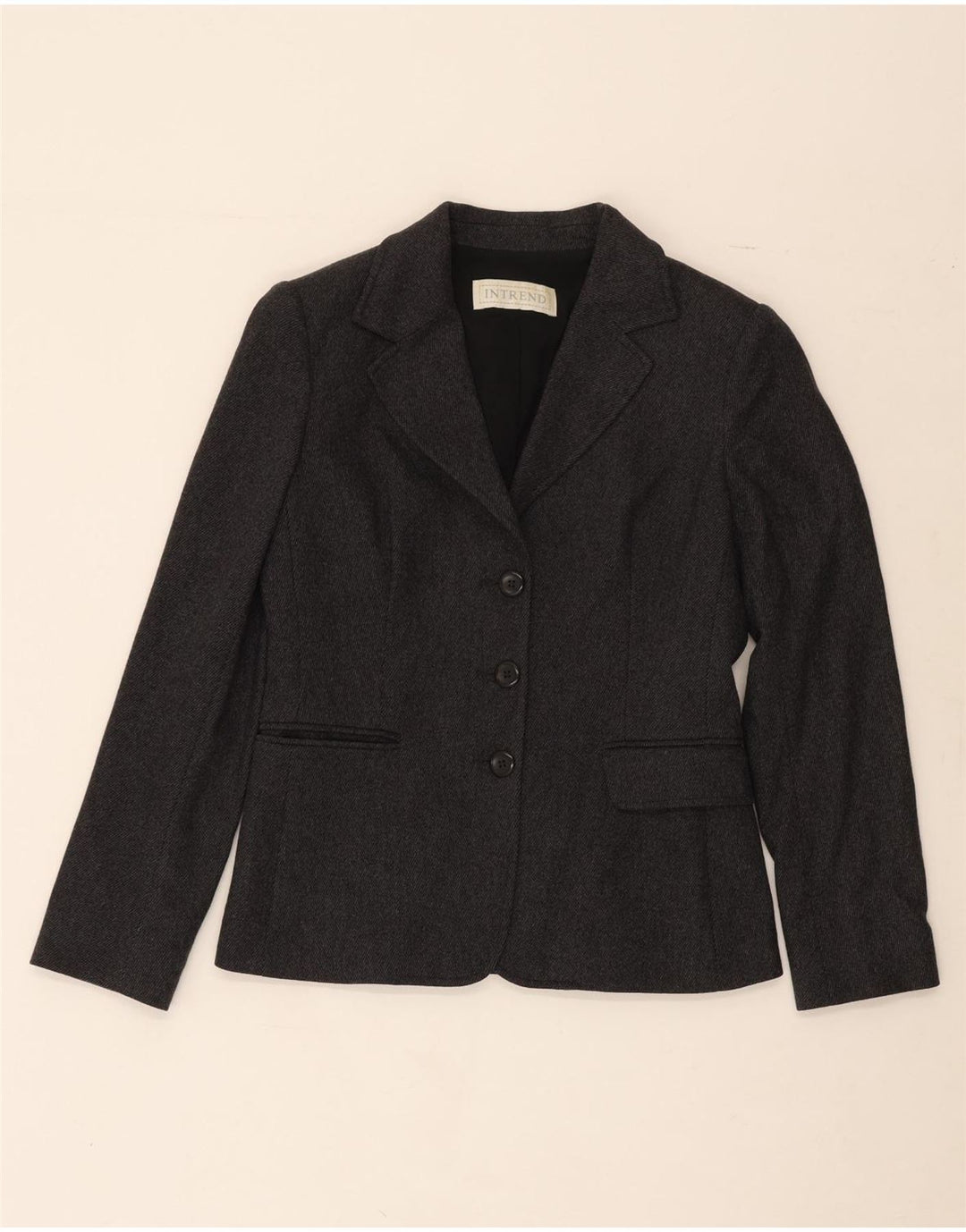 INTREND Womens 2 Button Blazer Jacket UK 10 Small Grey Wool Vintage Intrend and Second-Hand Intrend from Messina Hembry 