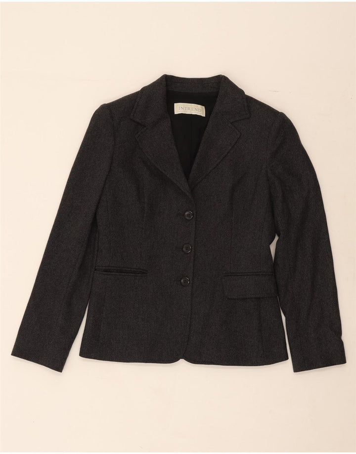 INTREND Womens 2 Button Blazer Jacket UK 10 Small Grey Wool Vintage Intrend and Second-Hand Intrend from Messina Hembry 