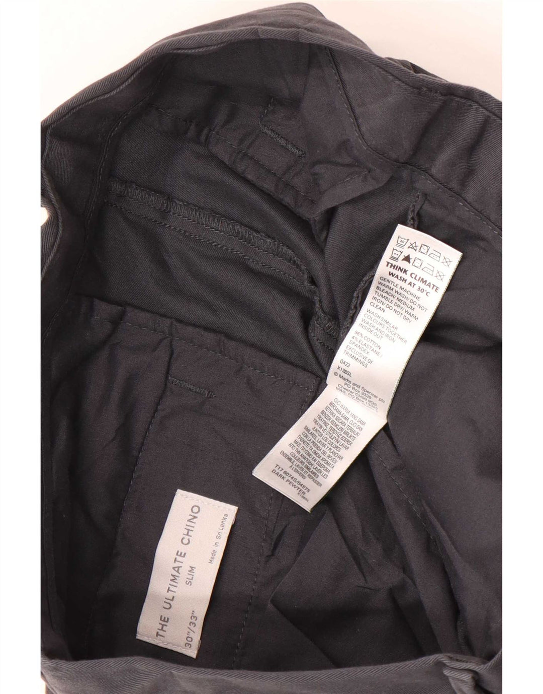 Marks & Spencer muške uske chino hlače W30 L33 sivi pamuk