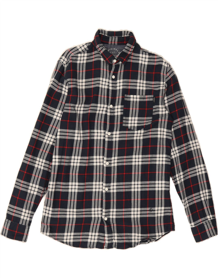 JACK & JONES Mens Flannel Shirt Medium Navy Blue Check Cotton Vintage Jack & Jones and Second-Hand Jack & Jones from Messina Hembry 