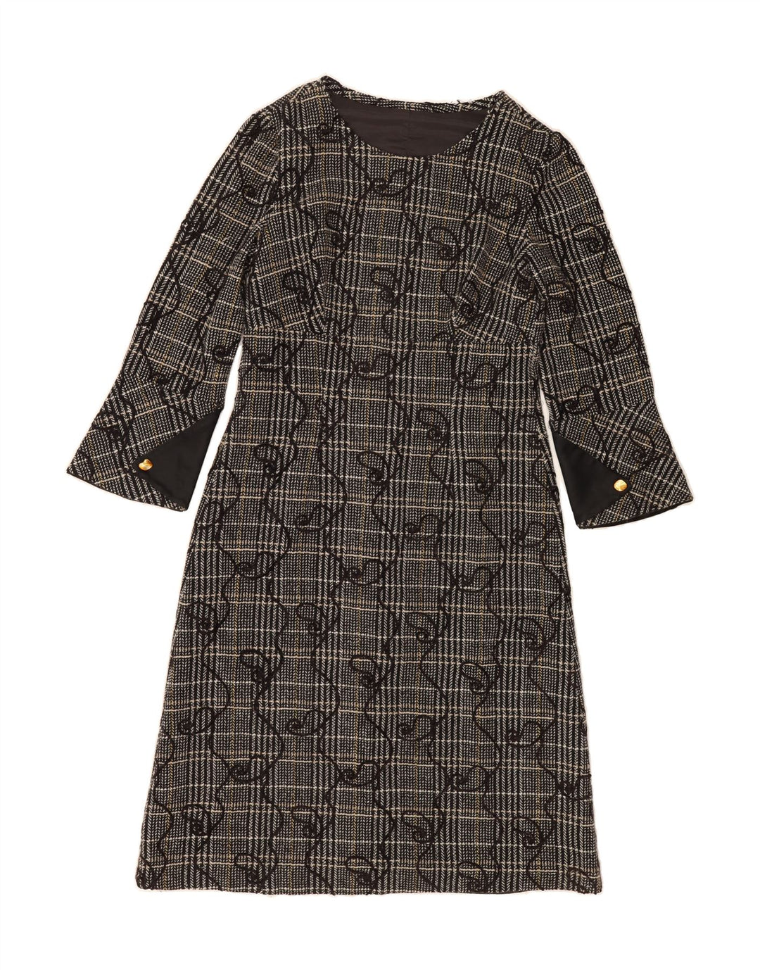 VINTAGE Womens Long Sleeve A-Line Dress UK 14 Medium Grey Check Vintage Vintage and Second-Hand Vintage from Messina Hembry 