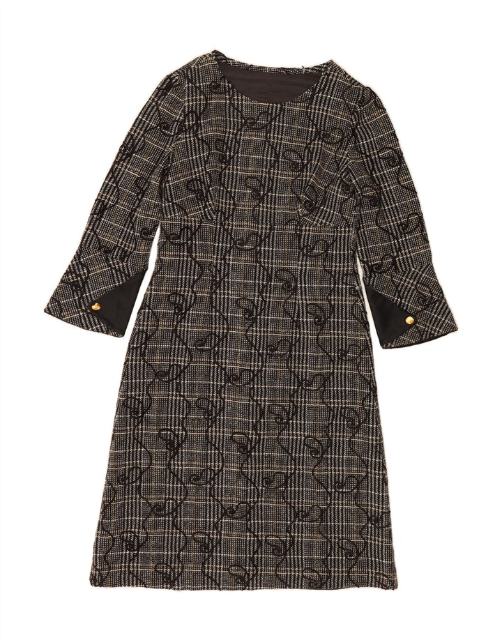 VINTAGE Womens Long Sleeve A-Line Dress UK 14 Medium Grey Check Vintage Vintage and Second-Hand Vintage from Messina Hembry 