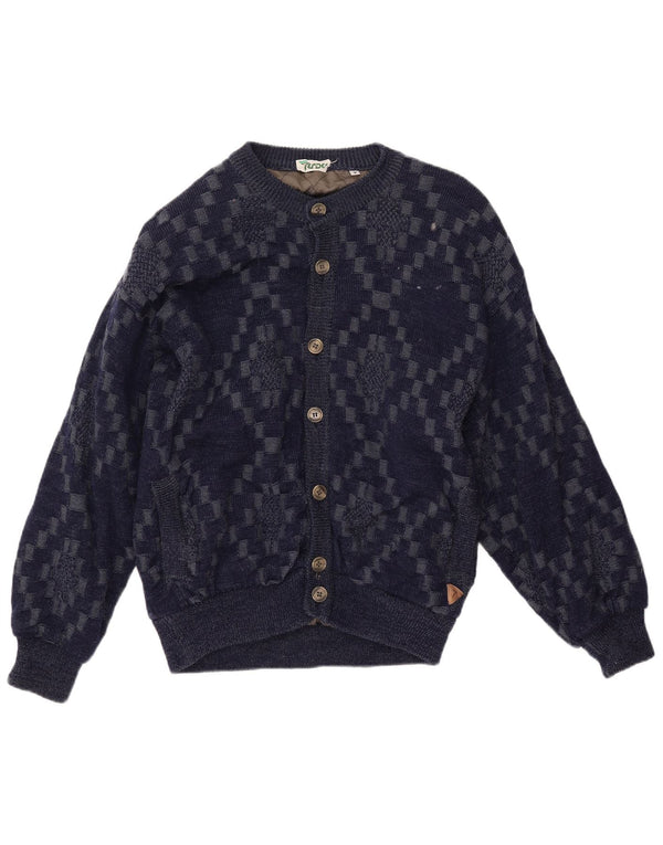 VINTAGE muški kardigan pulover od velike tamnoplave geometrijske viskoze