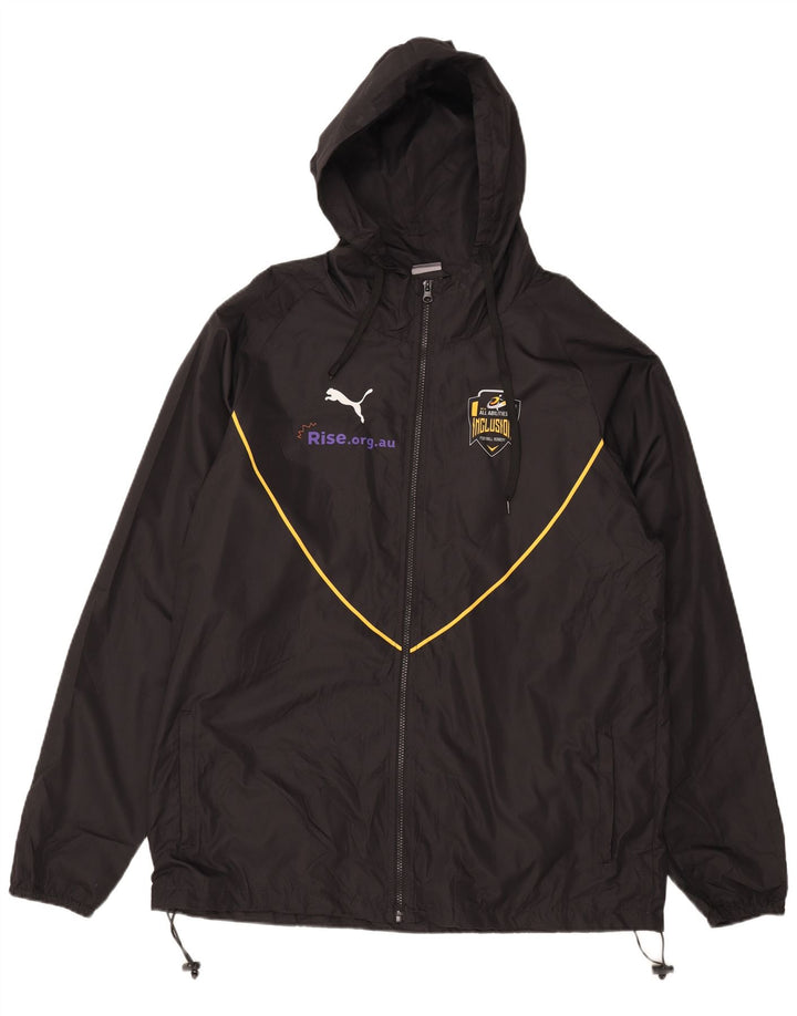 PUMA Mens Graphic Hooded Rain Jacket UK 42 XL Black Polyester