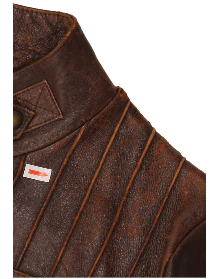 Vintage ženska uspravna kožna jakna UK 10 Mala smeđa